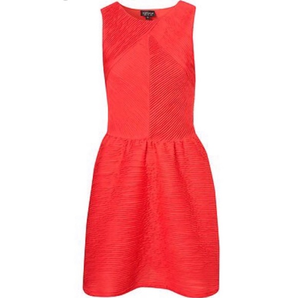 Topshop Coral Micro Pleated Fit & Flare Dress - Picture 2 of 12